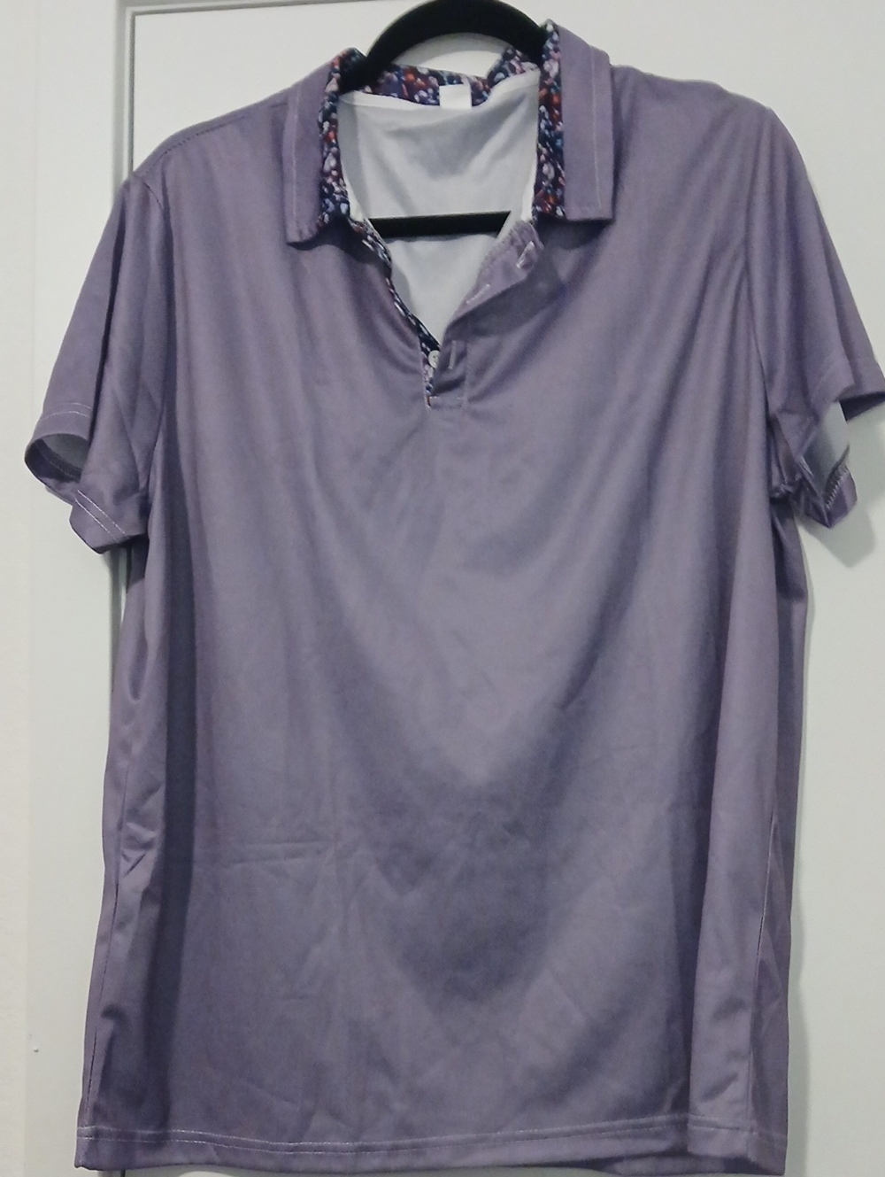 Lavender Short Sleeve Polo with Floral Trim